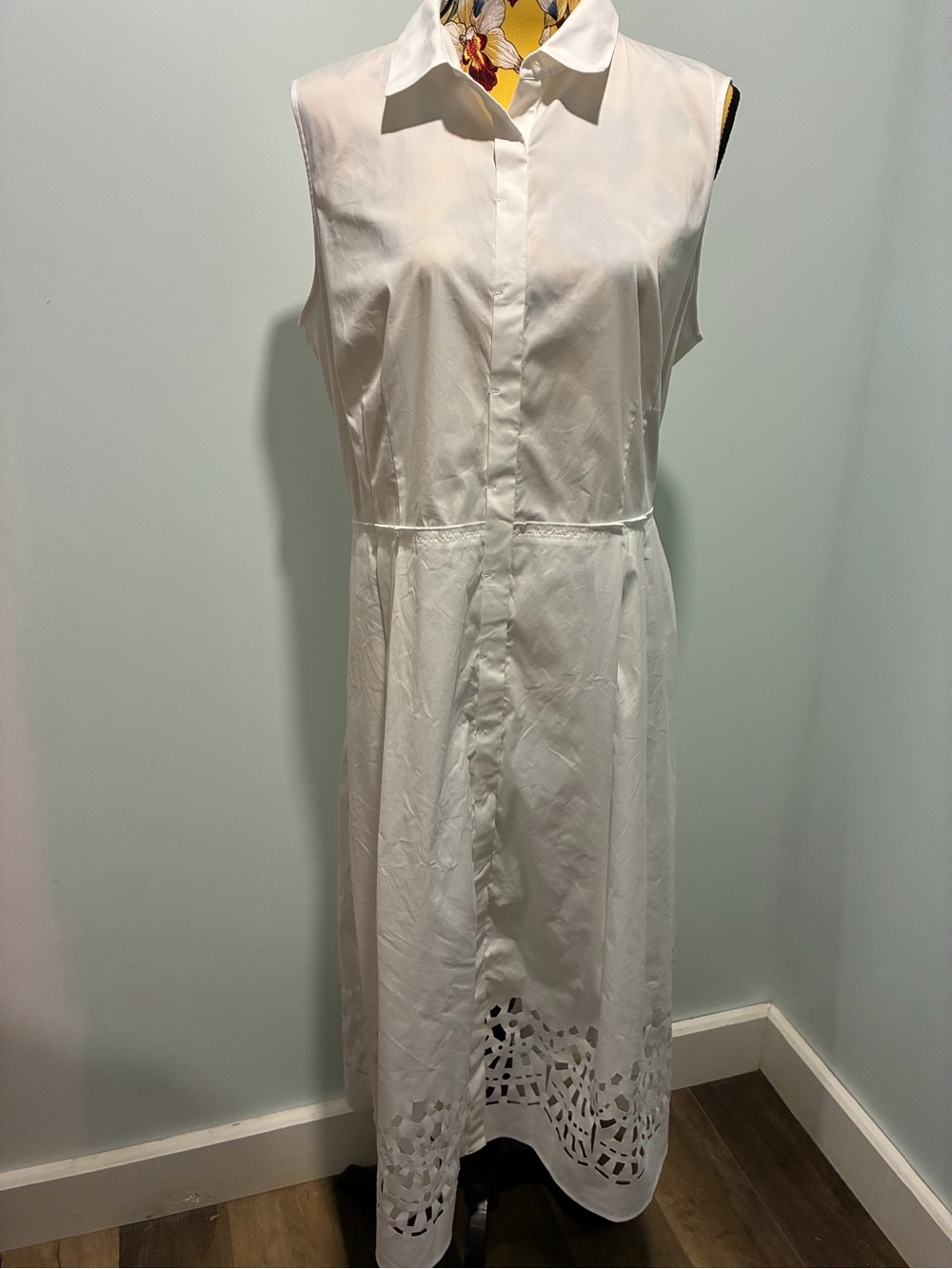 LAFAYETTE 148 NEW YORK Cotton Sleeveless White Eyelet Hem Shirt Dress Size 16